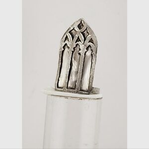 CATHEDRAL GOTHIC WINDOW TRACERY RING HANDMADE IN RECYCLED STERLING SILVER SZ 7